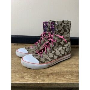 Coach Sneakers Womans Size 6B Brown Bonney High Top Flip Minimalist